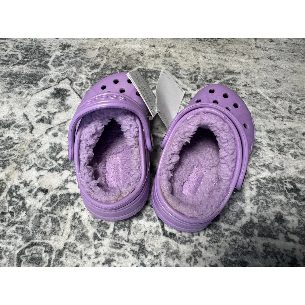 Crocs Baya Lined Clog Toddler C6 Purple Fleece Lined Kids Shoes NWT 207501-5Q5